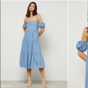 NWT BCBGMaxazria Size 4 Chambray Midi with Ruffle Sleeves